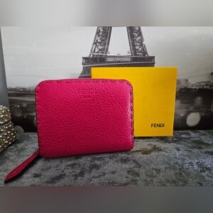 Fendi Selleria Compact Zip-Around Wallet Pink Cuoio Romano Leather Box & Dustbag